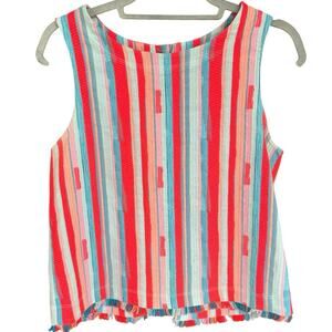 Drew Sleeveless Textured Stripe Top Medium Fringe Hem Boho Coastal 
Made USA